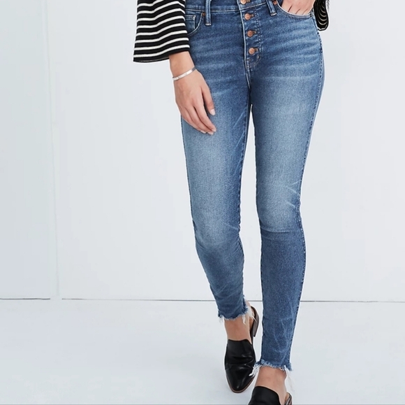 Madewell 10" High-Rise Skinny Distressed Raw Hem Medium Wash Size 26 - Picture 1 of 10